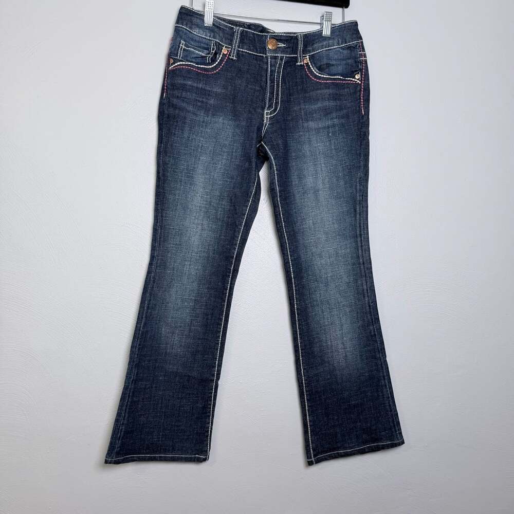 Seven7 Jeans Size 6 Dark Wash Embroidered Bootcut Denim Jeans